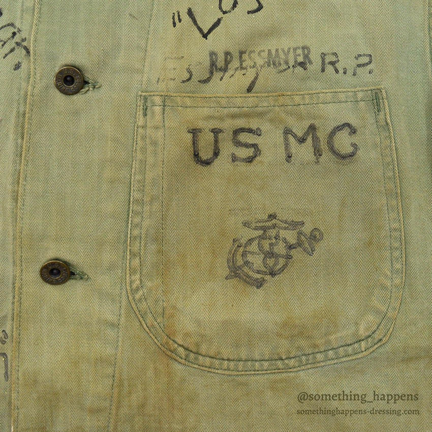 1940's~ U.S.M.C. P-41 MEMORABILIA HAND DROWING HBT UTILITY COAT CUT OFF ...