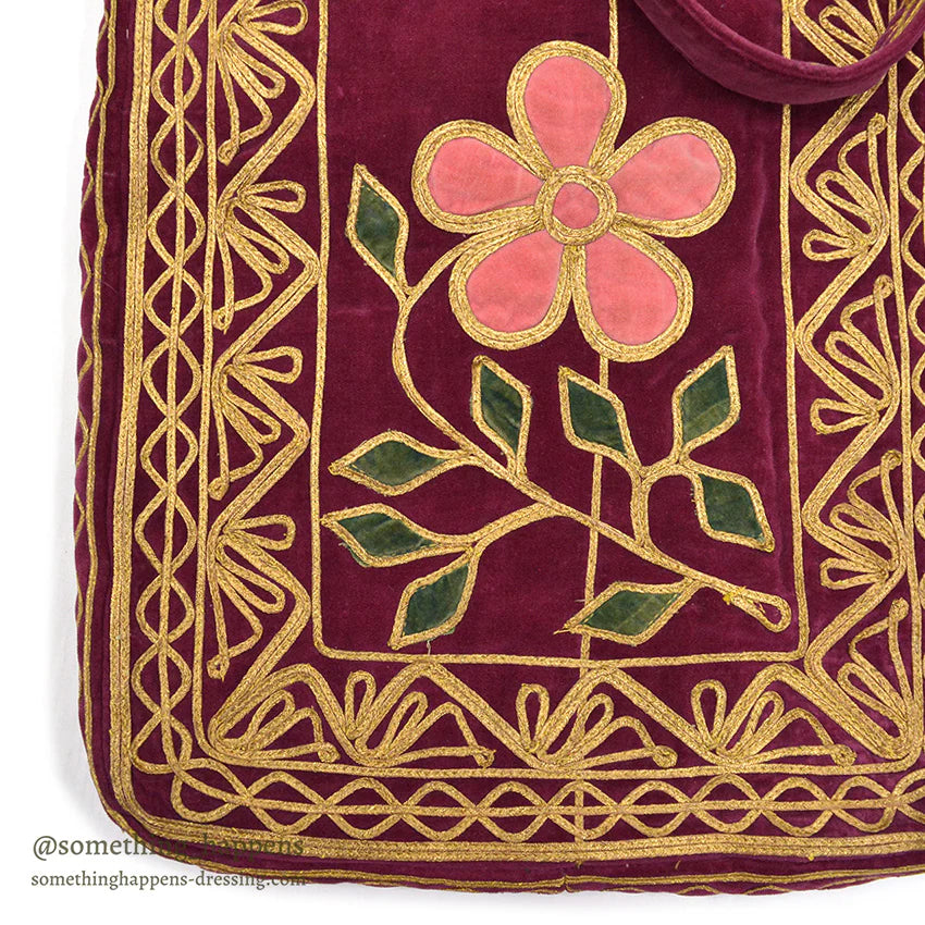 1950's~ KHYBER HAND MADE EMBROIDERED RED VELVET SHOULDER BAG...