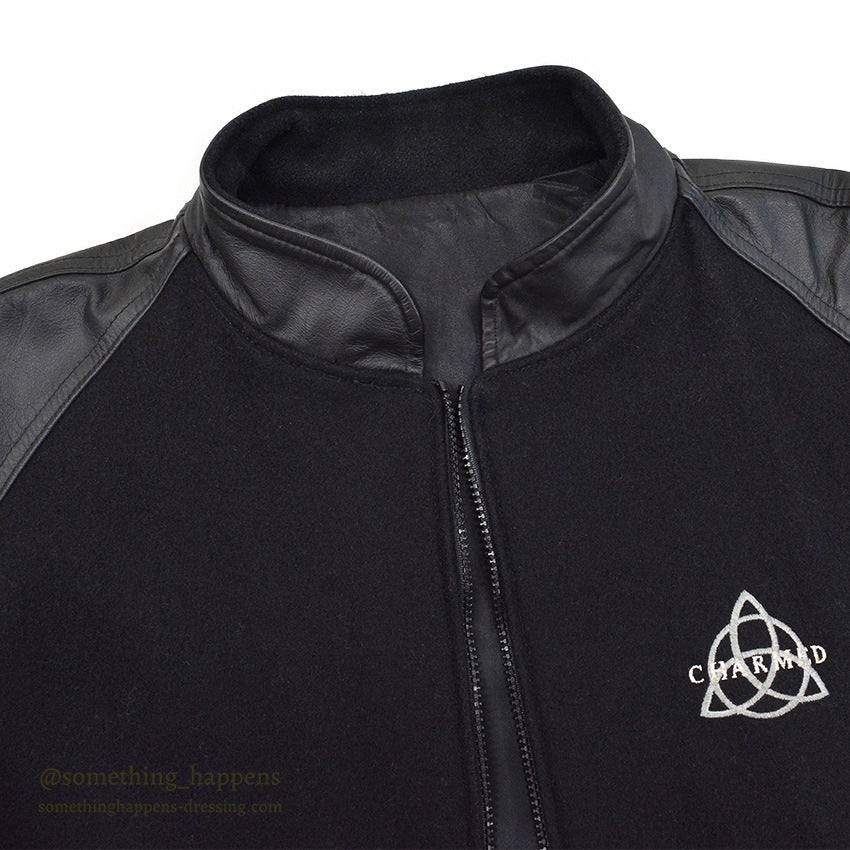 1990's~ CHARMED ALL BALCK WOOL / LEATHER JACKET .... M