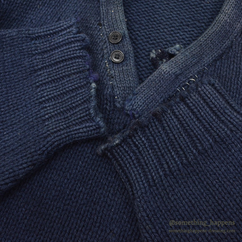 1930's~ OLD DARK NAVY KNIT WOOL SWEATER / FADED...