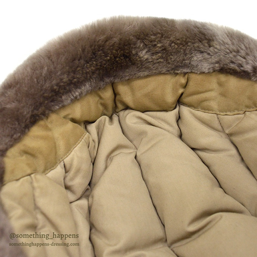 1960's EDDIE BAUER MOUTON FUR DOWN HAT / AUTUMN TAN...XL