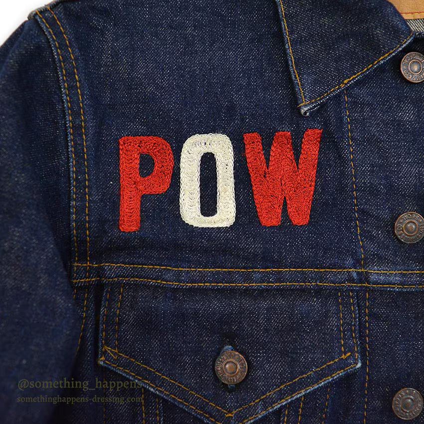 1960's~ LEVI'S 70505-0217 BIGE POW MIA EMBROIDERED DENIM JACKET / SPECIAL...