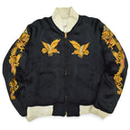 1940s- JAPAN SOUVENIR JACKET (Sukajan) - Black with gold embroidery of tiger, eagle, and dragon - YKK zipper...