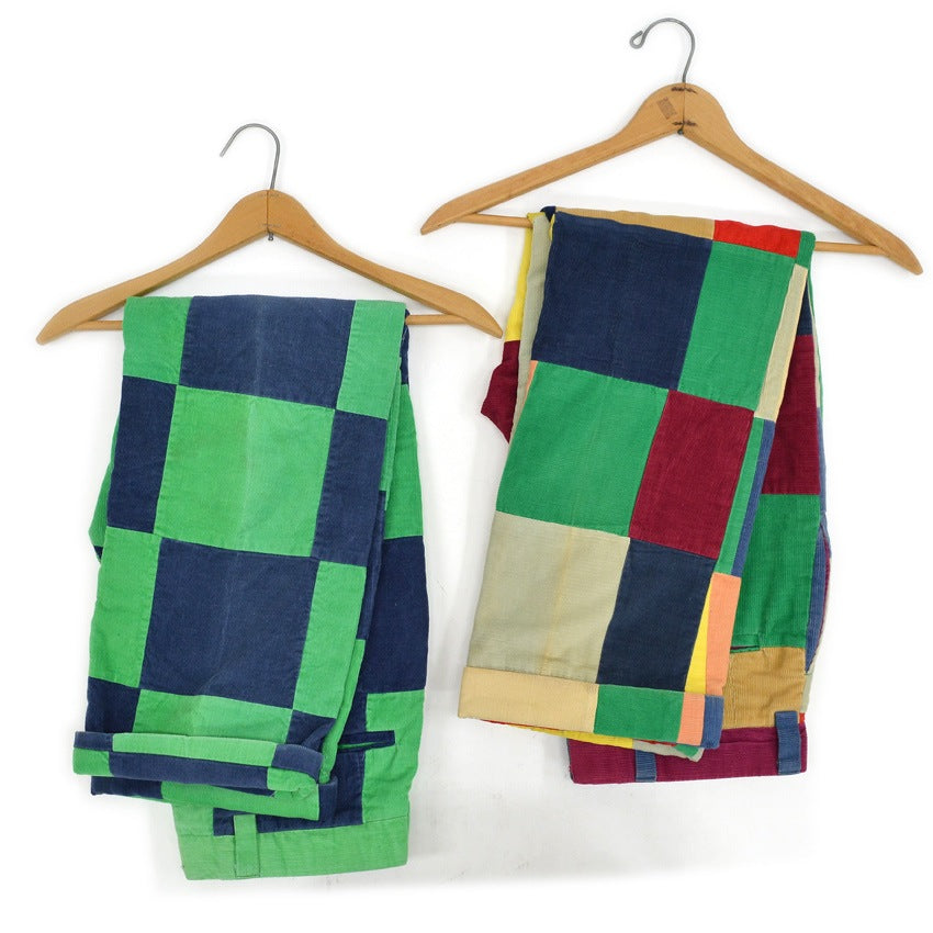 1970's GREEN NAVY PATCHWORK CORDUROY PANTS... W33 L30