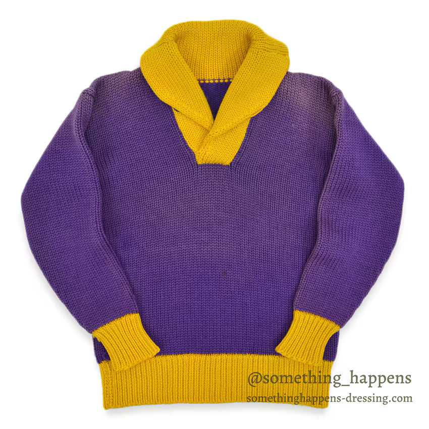 1930's~ TWO TONE SHAWL COLLAR PULLOVER WOOL SWEATER...