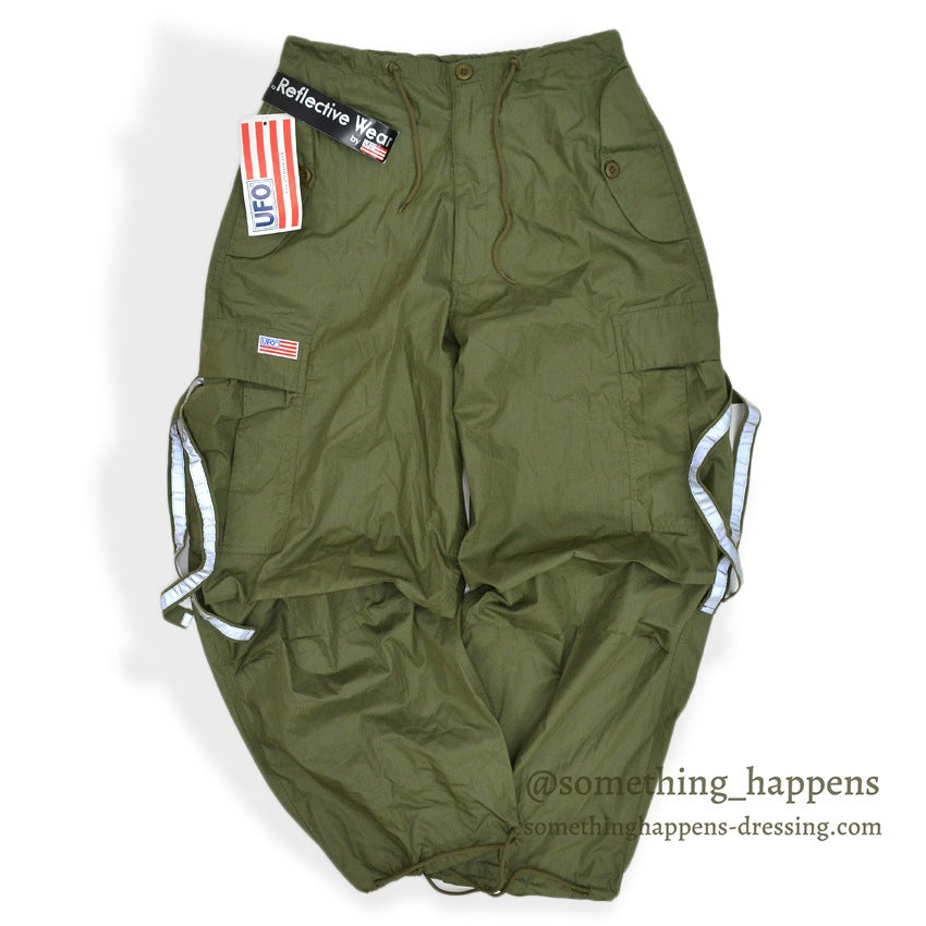 1990's~ DEADSTOCK UFO REFLECTIVE WEAR WIDE PANTS OLIVE...XS