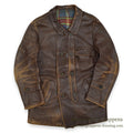 OLD FRANCE DOUBLE BREASTED BROWN LEATHER COAT MADE BY GVF...