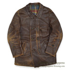 OLD FRANCE DOUBLE BREASTED BROWN LEATHER COAT MADE BY GVF...