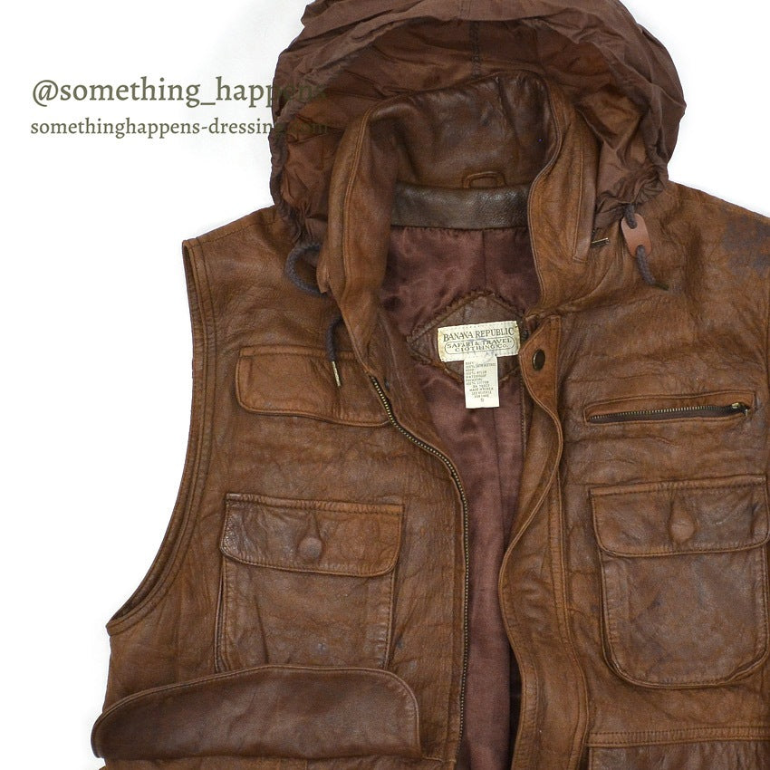 1980's BANANA REPUBLIC PHOTOJOURNALIST LEATHER VEST ... M