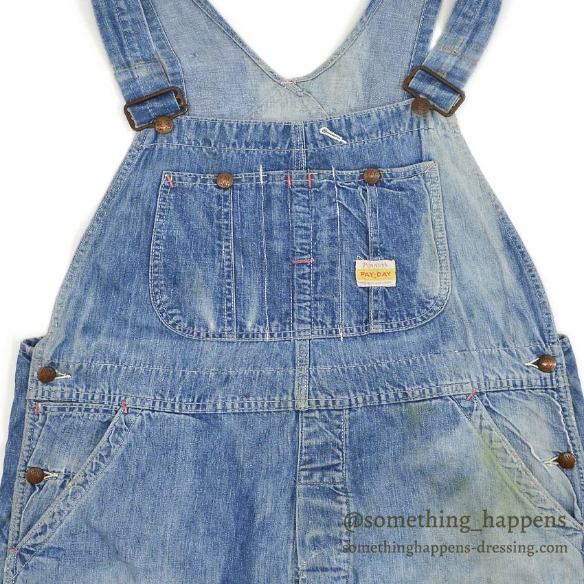 ~1960's PAYDAY INDIGO DENIM OVERALL FADED... W38/L27