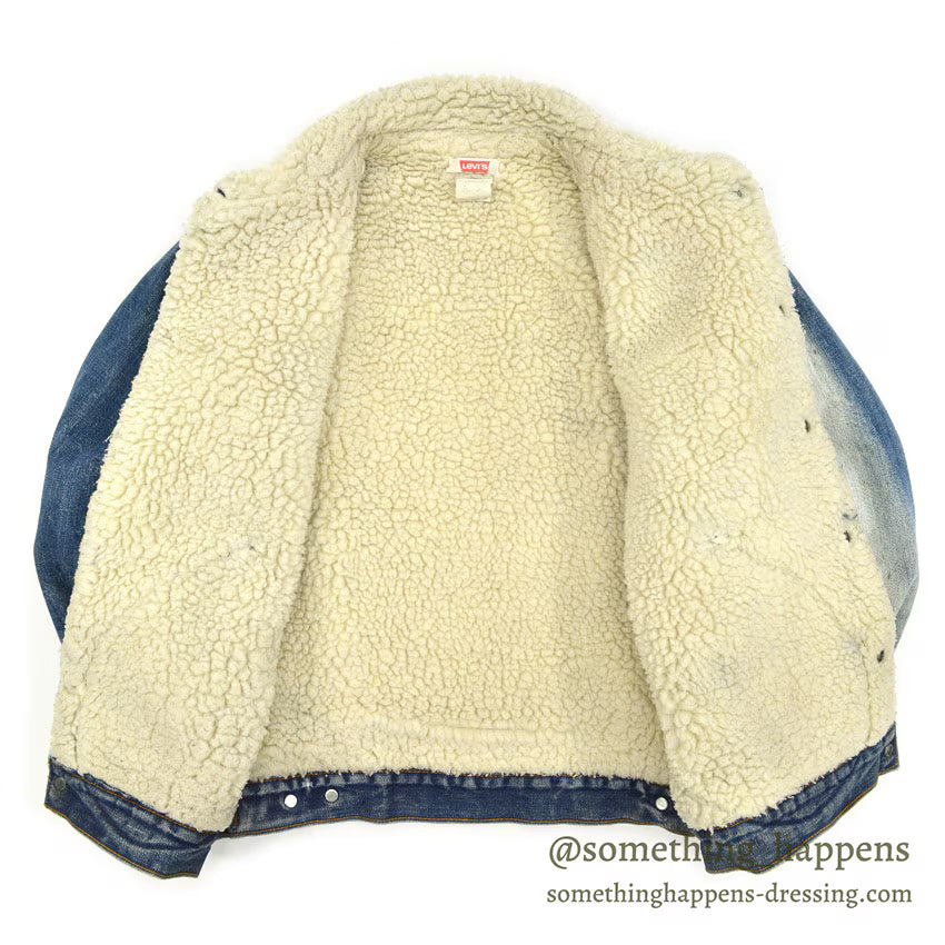 1970's Levi's 70605-0217 DENIM BOA JACKET ADD POCKETS / FADED... 44