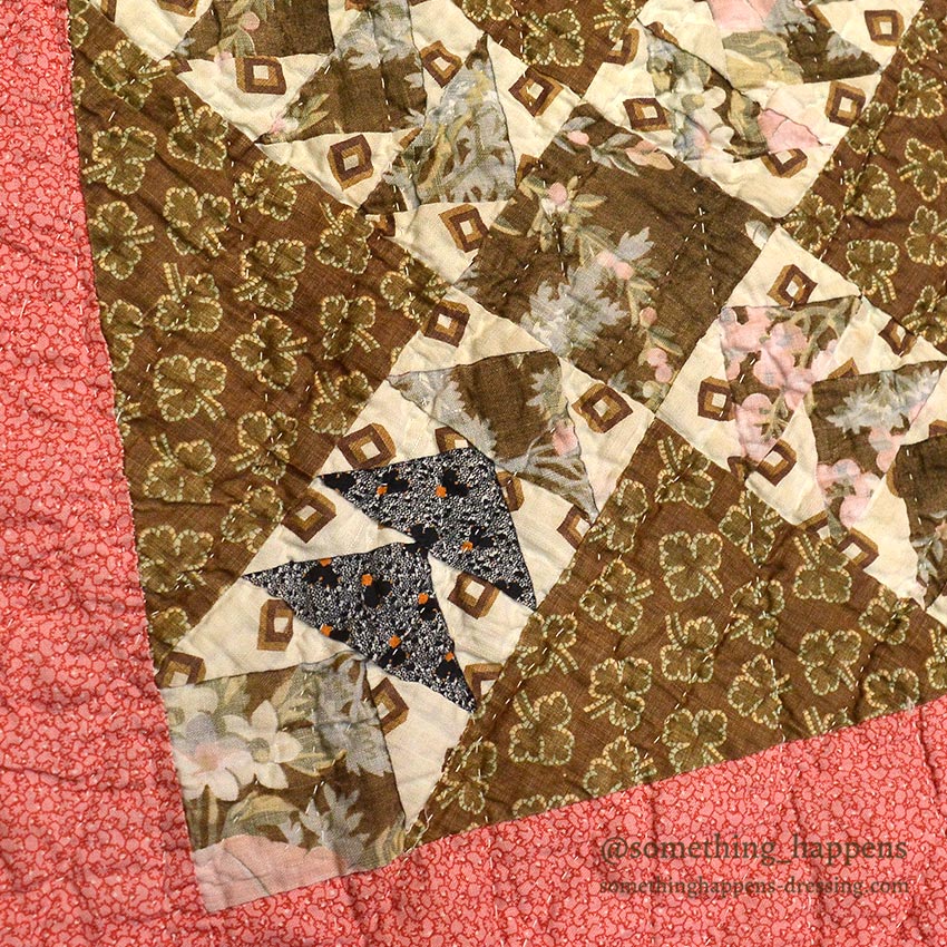ANTIQUE WILD GOOSE CHASE RED/INDIGO PATCHWORK QUILT... 171cm/171cm