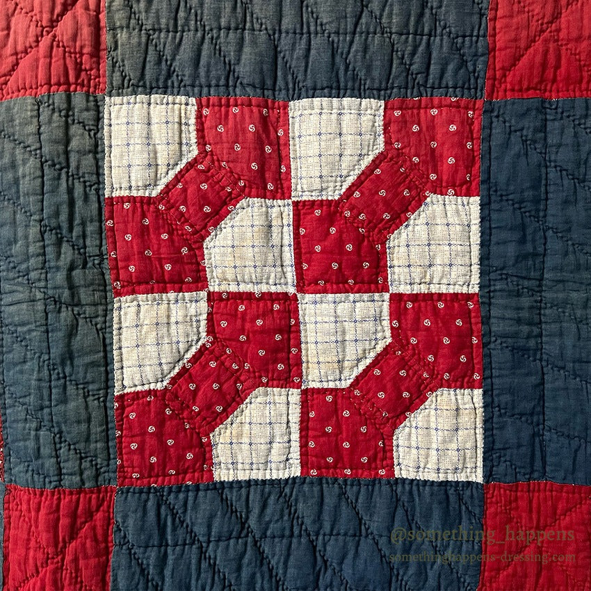 ANTIQUE BOWTIE PATCHWORK BANDANA PIECE QUILT... 214cm/170cm