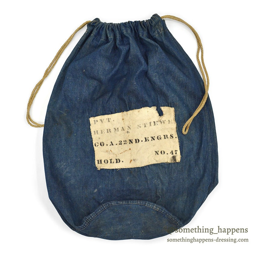 1910's USARMY WW1 ERA BLUE DENIM BARRACKS BAG PATCH...