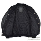 1990's GOLDEN BEAR ALL BLACK WOOL / LEATHER VARSITY JACKET... L