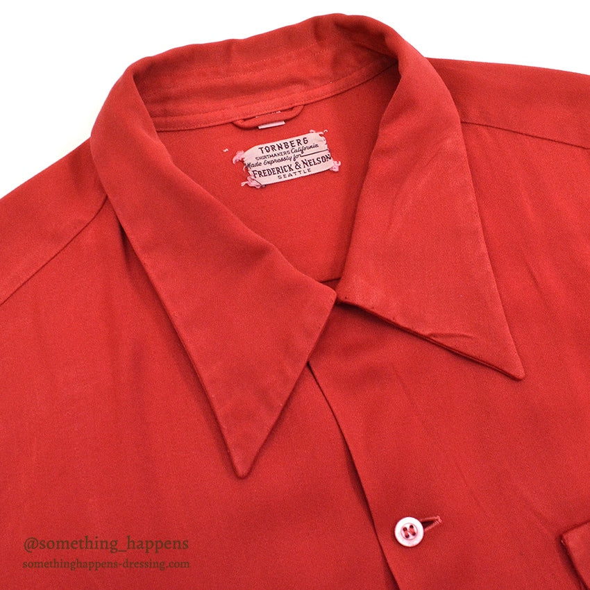 1950's TORNBERG RED RAYON GABARDINE SHIRT RARE SIZE ... XXL