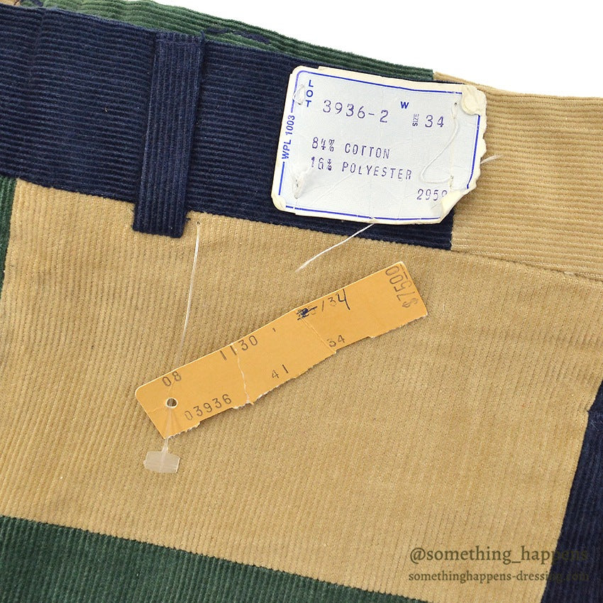 1970's~ DEADSTOCK KENSINGTON ROW PATCHWORK CORDUROY PANTS... W34