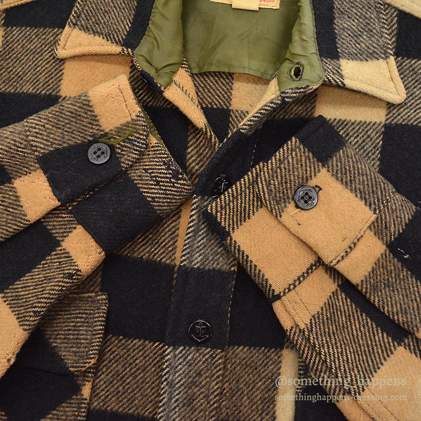 1960's FOX KNAPP PLAID WOOL CPO SHIRT / SUN FADED ... M