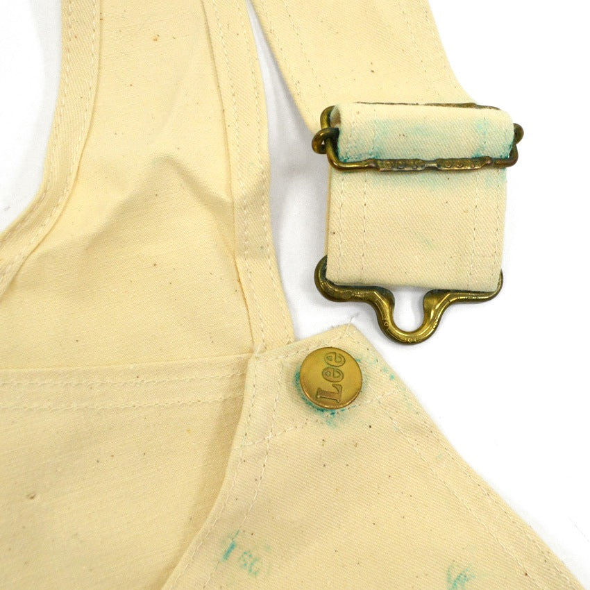 1970s Deadstock Lee Off-White Overalls, Double Knee, with Apron, Lot.C44SB ... W40 L30