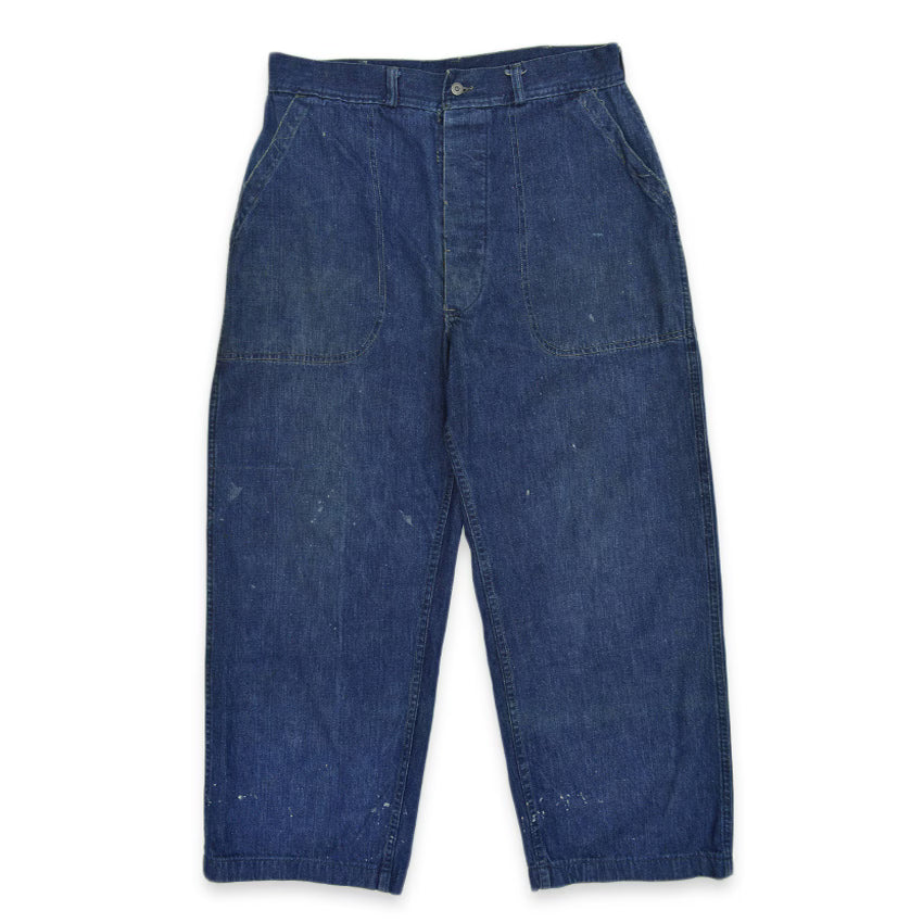 1940's USNAVY WW2 DENIM TROUSERS METAL BUTTON... W32