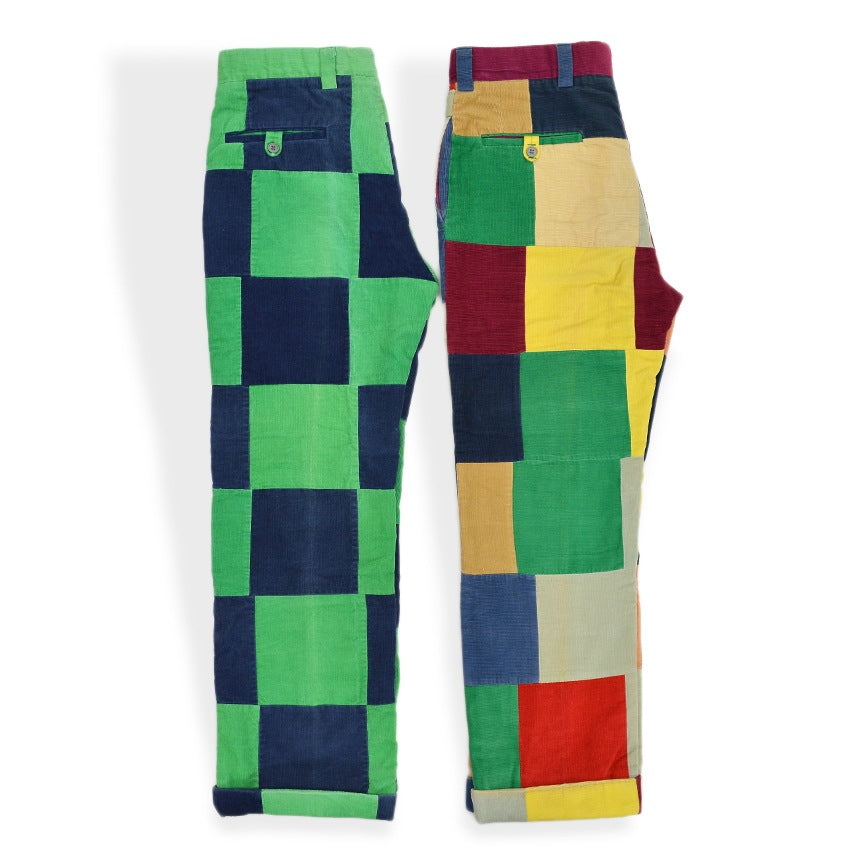 1970's GREEN NAVY PATCHWORK CORDUROY PANTS... W33 L30