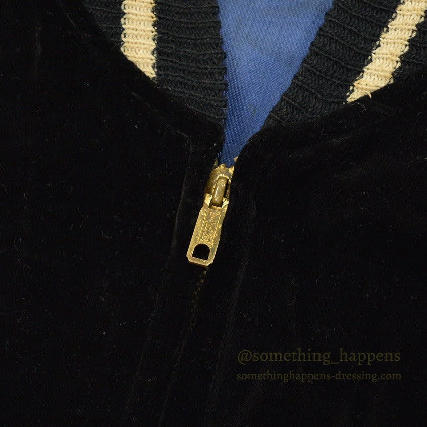 1950s JAPAN SOUVENIR JACKET (Sukajan) - Black velvet with black and white ribbing... Fits like ML