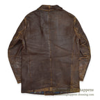 OLD FRANCE DOUBLE BREASTED BROWN LEATHER COAT MADE BY GVF...