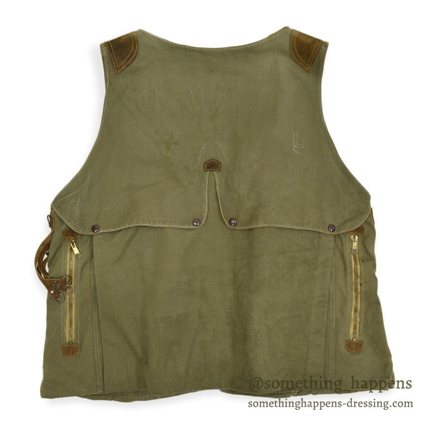 ~1970's SAFARI HUNTING CANVAS & LEATHER VEST MADE IN SPAIN...