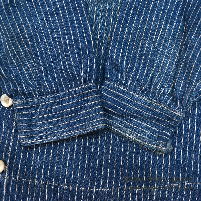 ~1920's ANTIQUE INDIGO STRIPE CALICO KIDS BLOUSE...