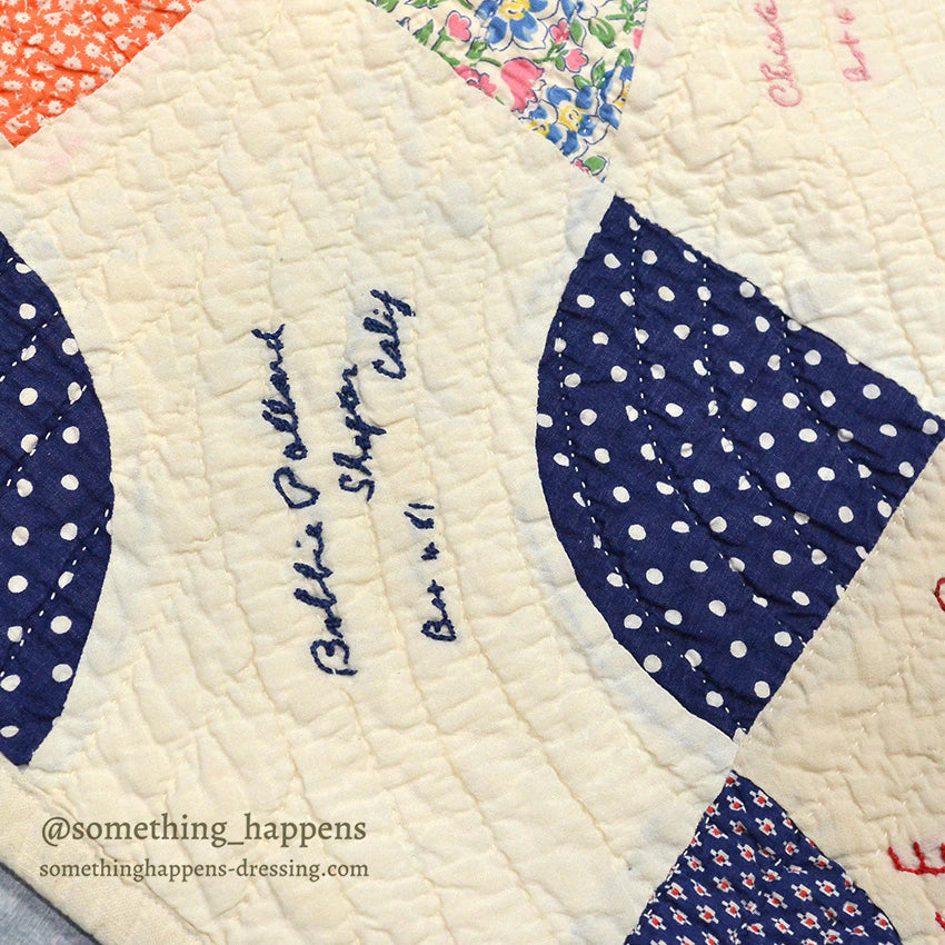 1936 to '1938 SIGNATURES EMBROIDERY FRIENDSHIP PATCHWORK QUILT... 181cm/163cm