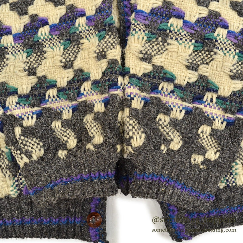 OLD ECUADOR HAND MADE WOOL KNIT CARDIGAN...
