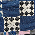 c.1900's ANTIQUE INDIGO CALICO SIGNATURES ALBUM QUILT TOP ... 210cm/168cm