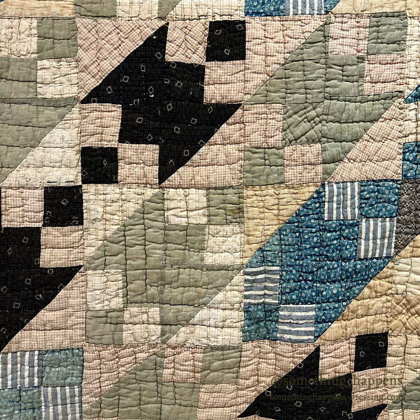 ANTIQUE CALICO PATCHWORK QUILT... 193cm/176cm