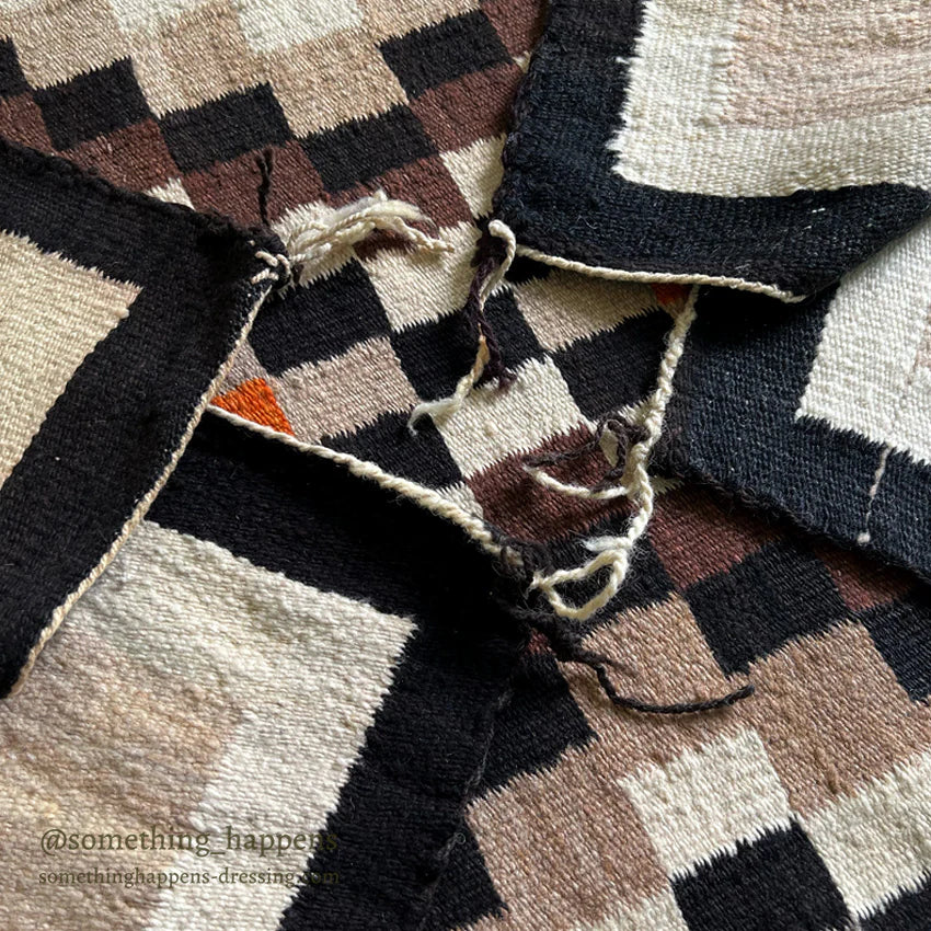 1940's~ NAVAJO RUG DOUBLE DIAMONDS PATTERN ... 145cm/78cm