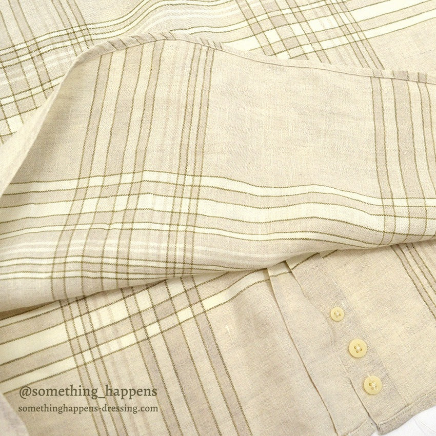 1990's DEADSTOCK STRUCTURE BEIGE PLAID LINEN SHIRT...L