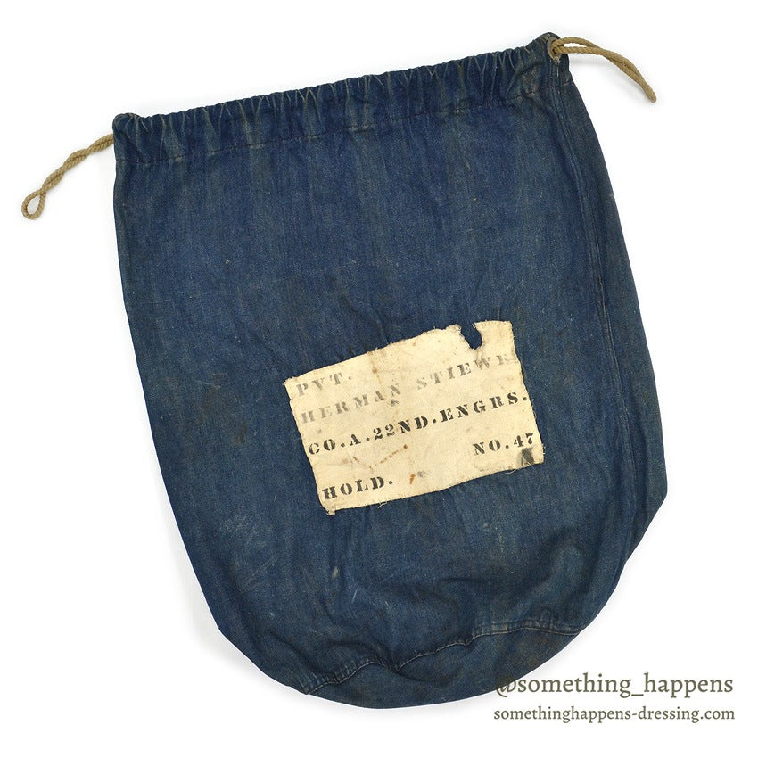 1910's USARMY WW1 ERA BLUE DENIM BARRACKS BAG PATCH...
