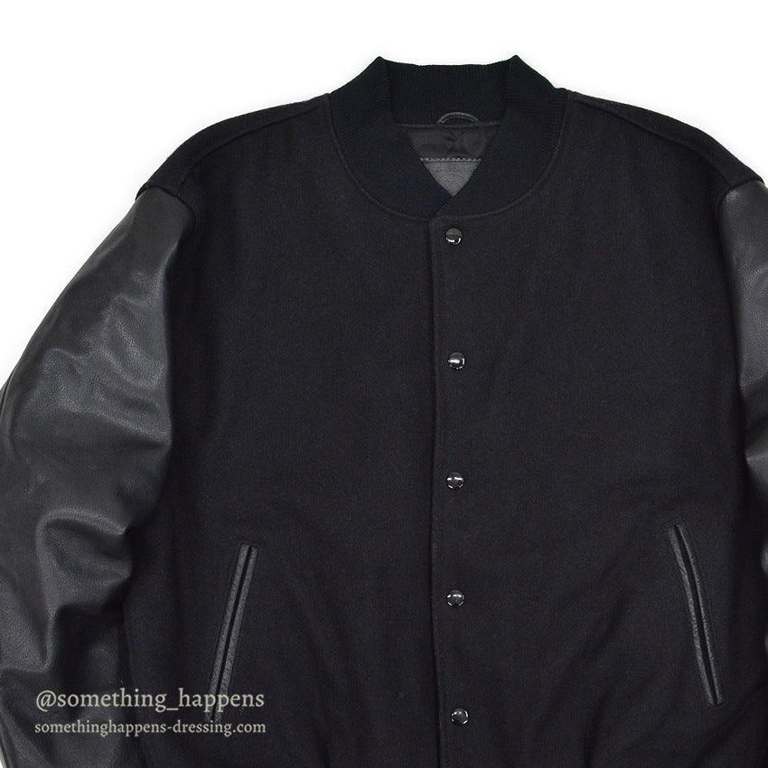 1990's GOLDEN BEAR ALL BLACK WOOL / LEATHER VARSITY JACKET... L