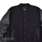 1990's GOLDEN BEAR ALL BLACK WOOL / LEATHER VARSITY JACKET... L