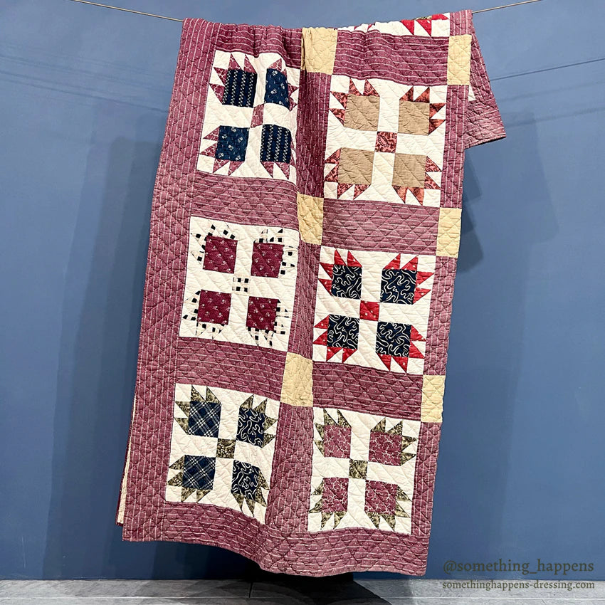 ANTIQUE BEAR'S PAW PATCHWORK QILT MAROON... 197cm/194cm