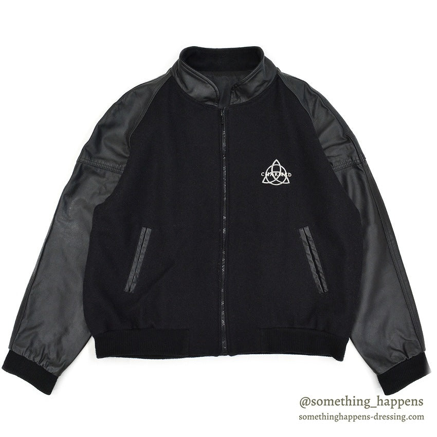 1990's~ CHARMED ALL BALCK WOOL / LEATHER JACKET .... M
