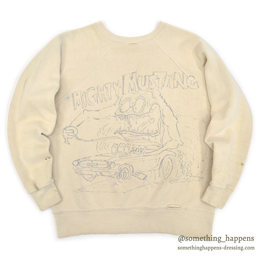 1960's MIGHTY MUSTANG HAND DRAWING SWEAT SHIRT...