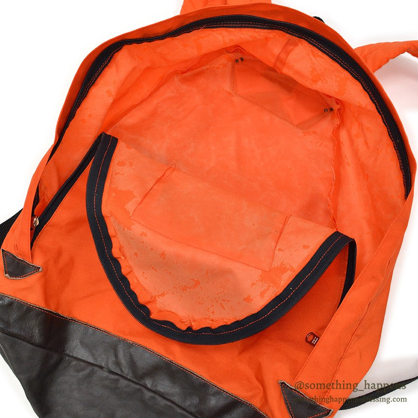1970's EDDIE BAUER ORANGE NYLON/LEATHER RUCK SACK...