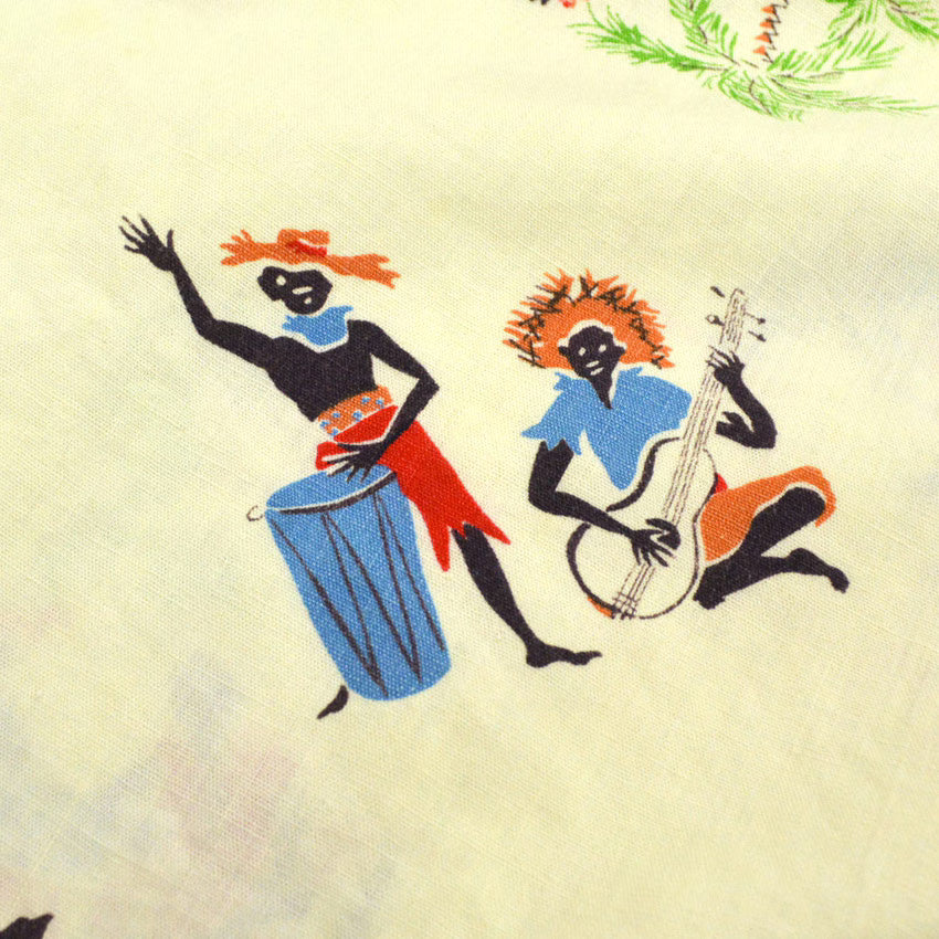 60's Sportswear Black Print Italian Collar Aloha Shirt...