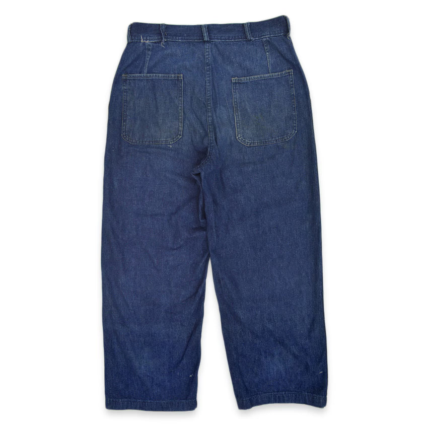 1940's USNAVY WW2 DENIM TROUSERS METAL BUTTON... W32