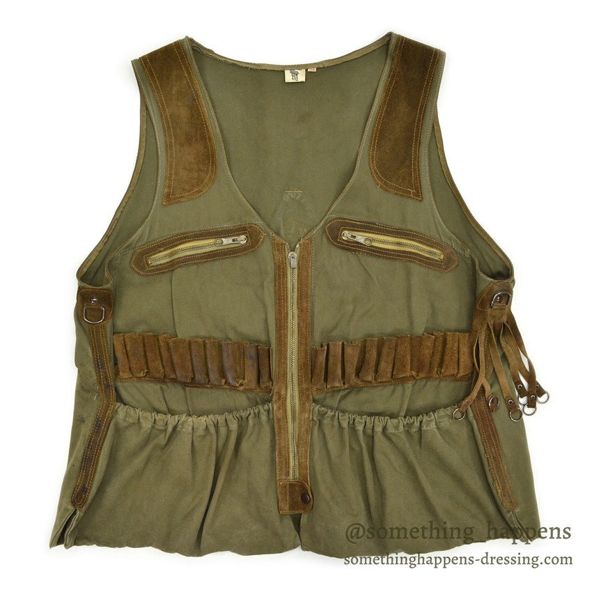 ~1970's SAFARI HUNTING CANVAS & LEATHER VEST MADE IN SPAIN...
