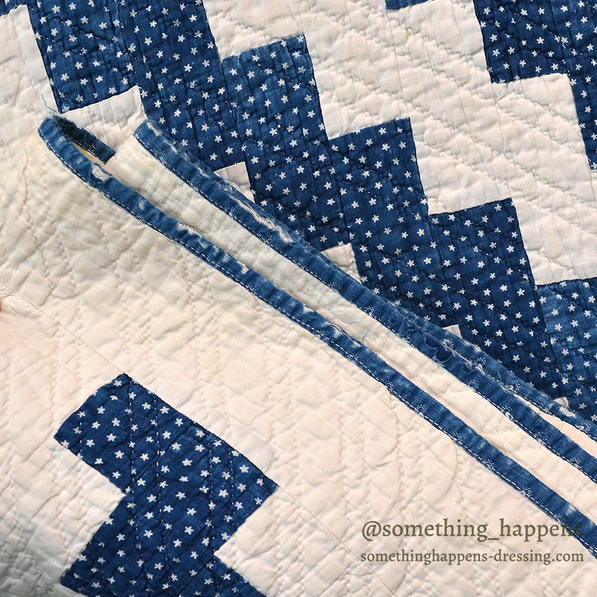 ANTIQUE LIGHTNING STREAK ZIG ZAG INDIGO STAR CALICO PATCHWORK QUILT... 195cm/120cm