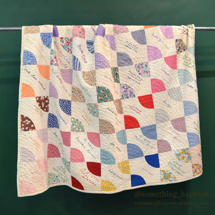 1936 to '1938 SIGNATURES EMBROIDERY FRIENDSHIP PATCHWORK QUILT ... 181cm/163cm