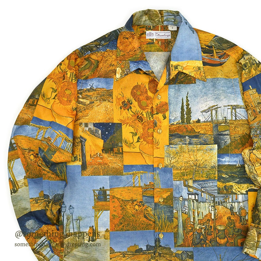 1970's STROMBERYS SPORTSWEAR ゴッホ ART PRINT L/S SHIRT ... M