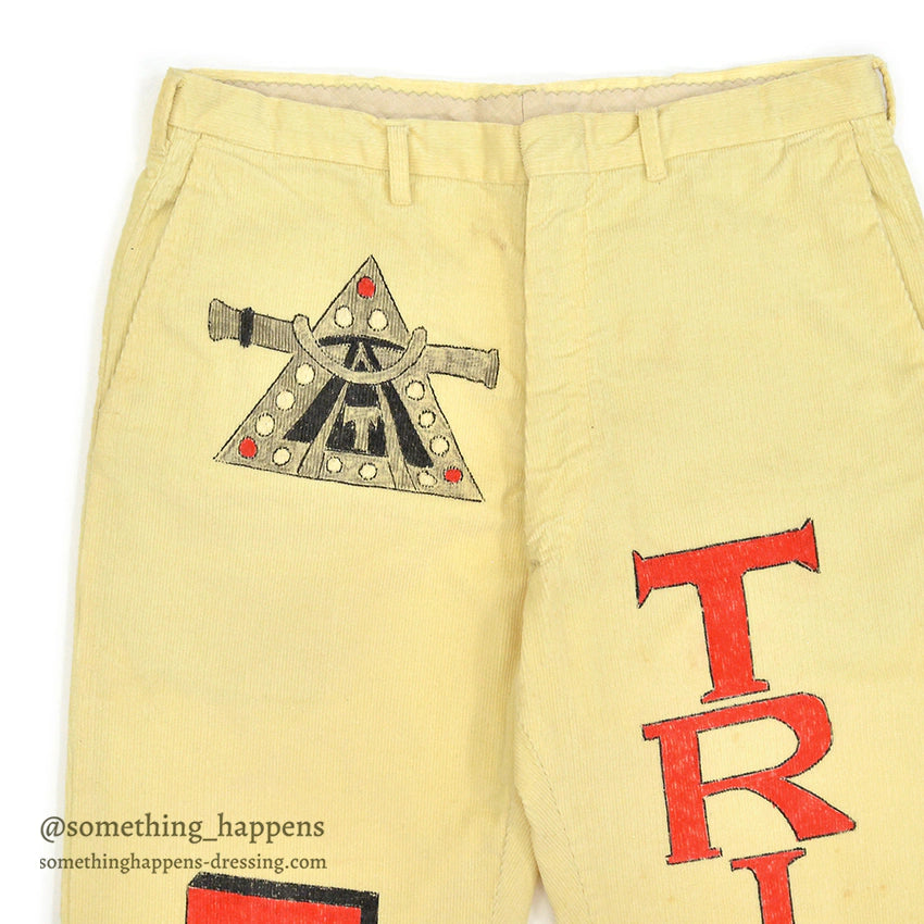 1960's PURDUE UNIVERSITY SENIOR CORDS HAND PAINTED PANTS TRIANGLE... W31/L30