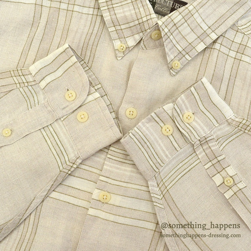 1990's DEADSTOCK STRUCTURE BEIGE PLAID LINEN SHIRT...L